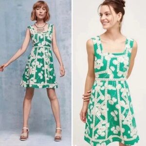 Maeve Anthropologie Emma Green Fit And Flare Dress Lace Trim Size 4 EUC Rn66170